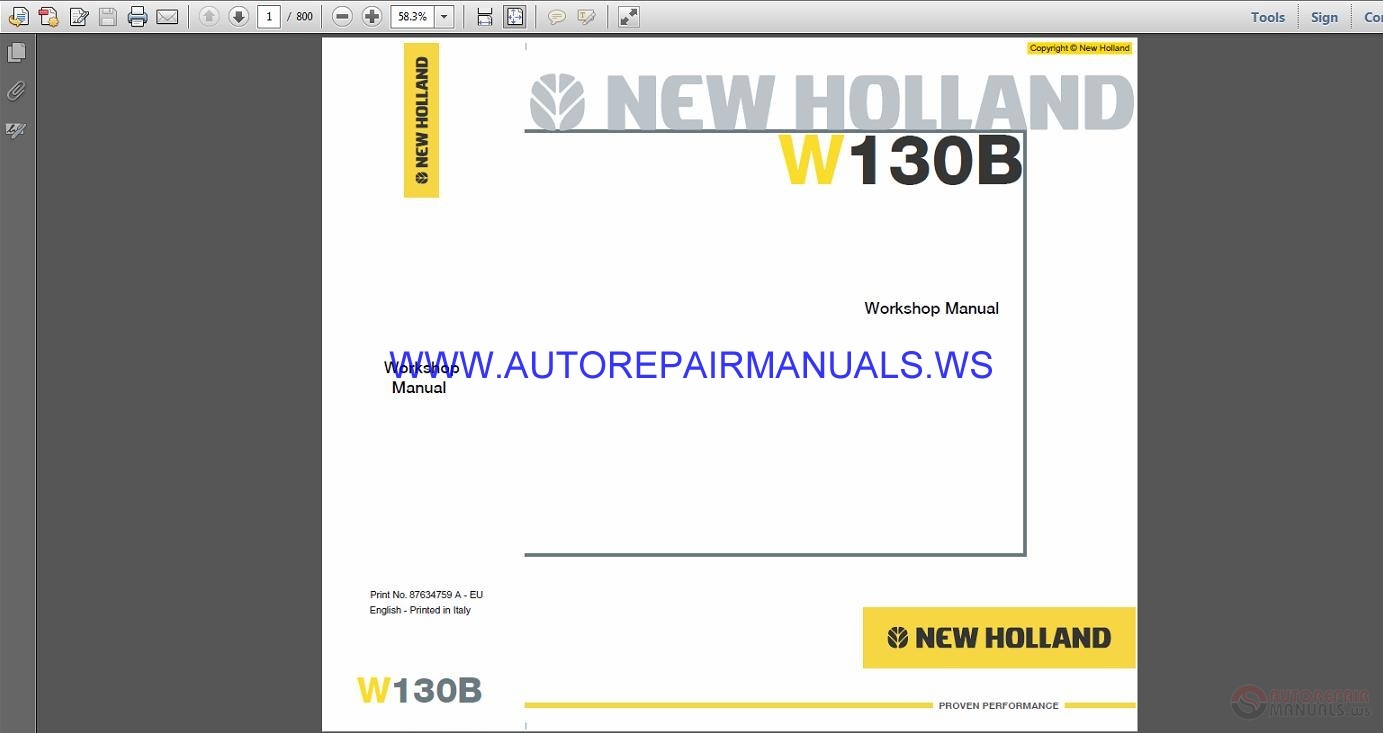 New Holland W130B Workshop Manual | Auto Repair Manual Forum - Heavy ...