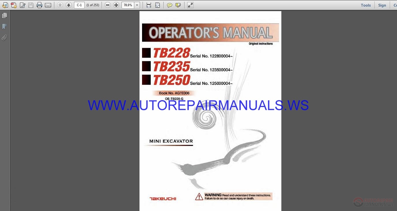 Takeuchi Tl130 2017 Operators Manual
