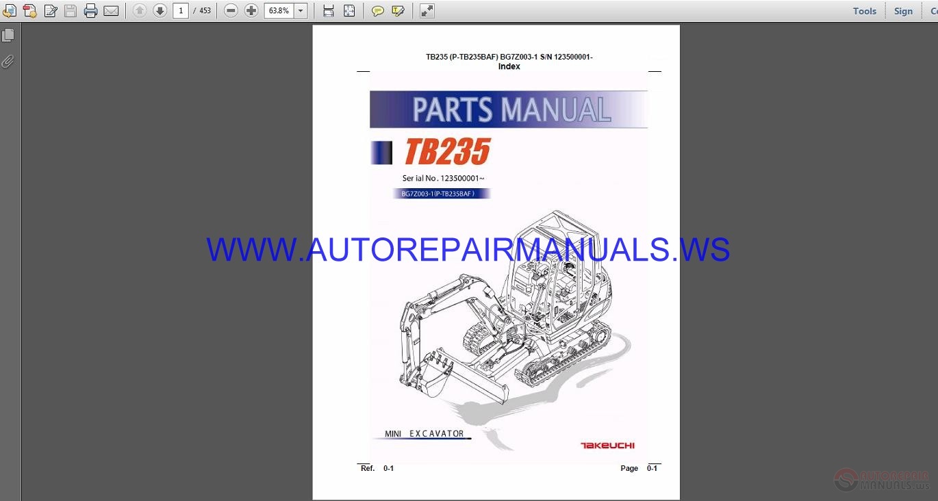 Takeuchi TB235 Mini Exacavtor Parts Manual BG7Z003 1 Auto Repair Manual Forum Heavy 