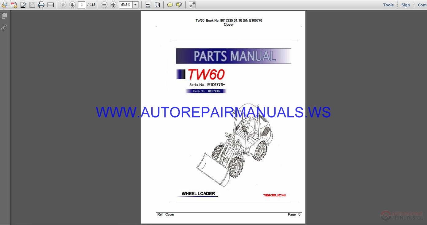 Takeuchi TW60 Wheel Loader Parts Manual E106776 Auto Repair Manual Forum Heavy Equipment 