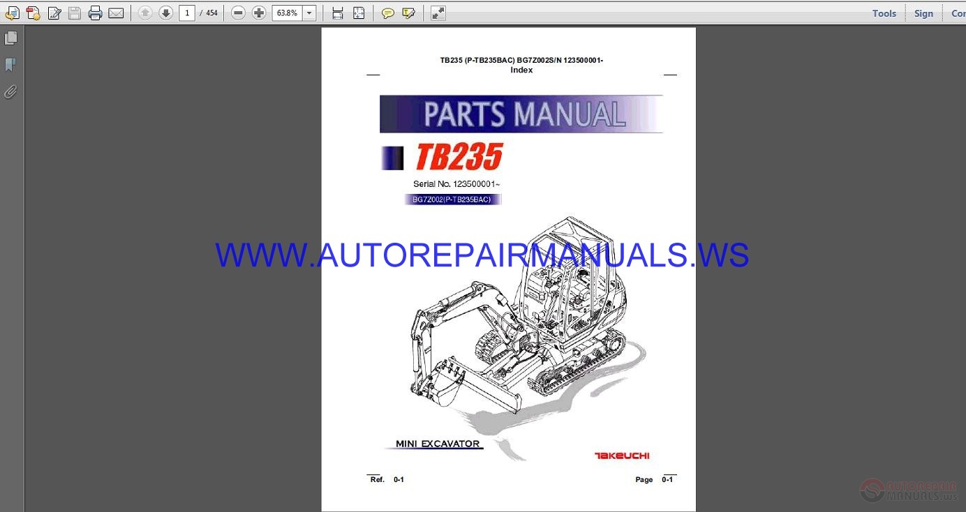 Takeuchi TB235 Mini Excavator Parts Manual BG7Z002 | Auto Repair Manual