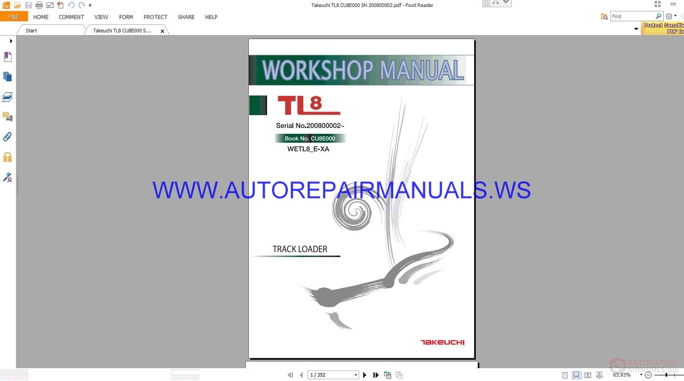 Takeuchi TL8 Track Loader Workshop Manual CU8E000 | Auto Repair Manual