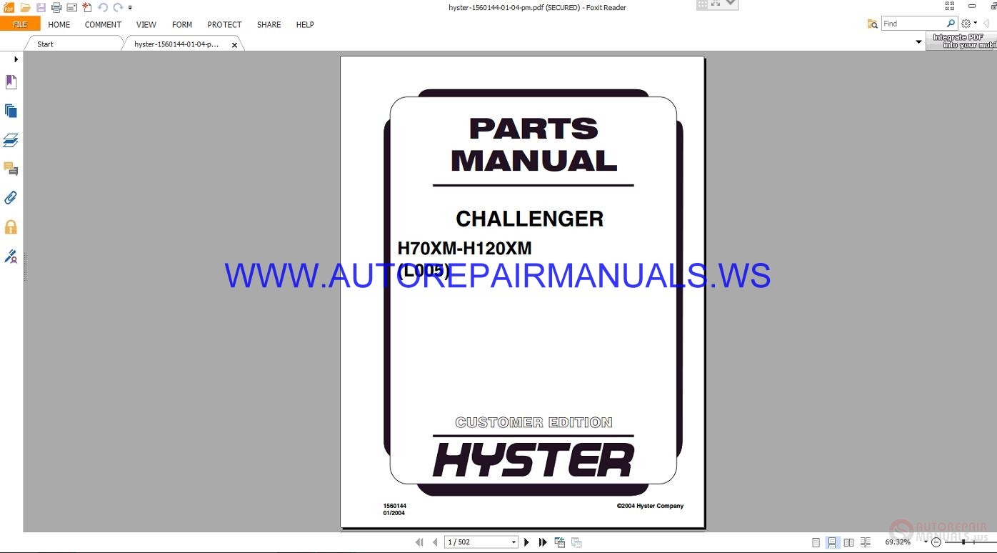 Hyster H70XM H120XM Challenger Parts Manual L005 | Auto Repair Manual ...