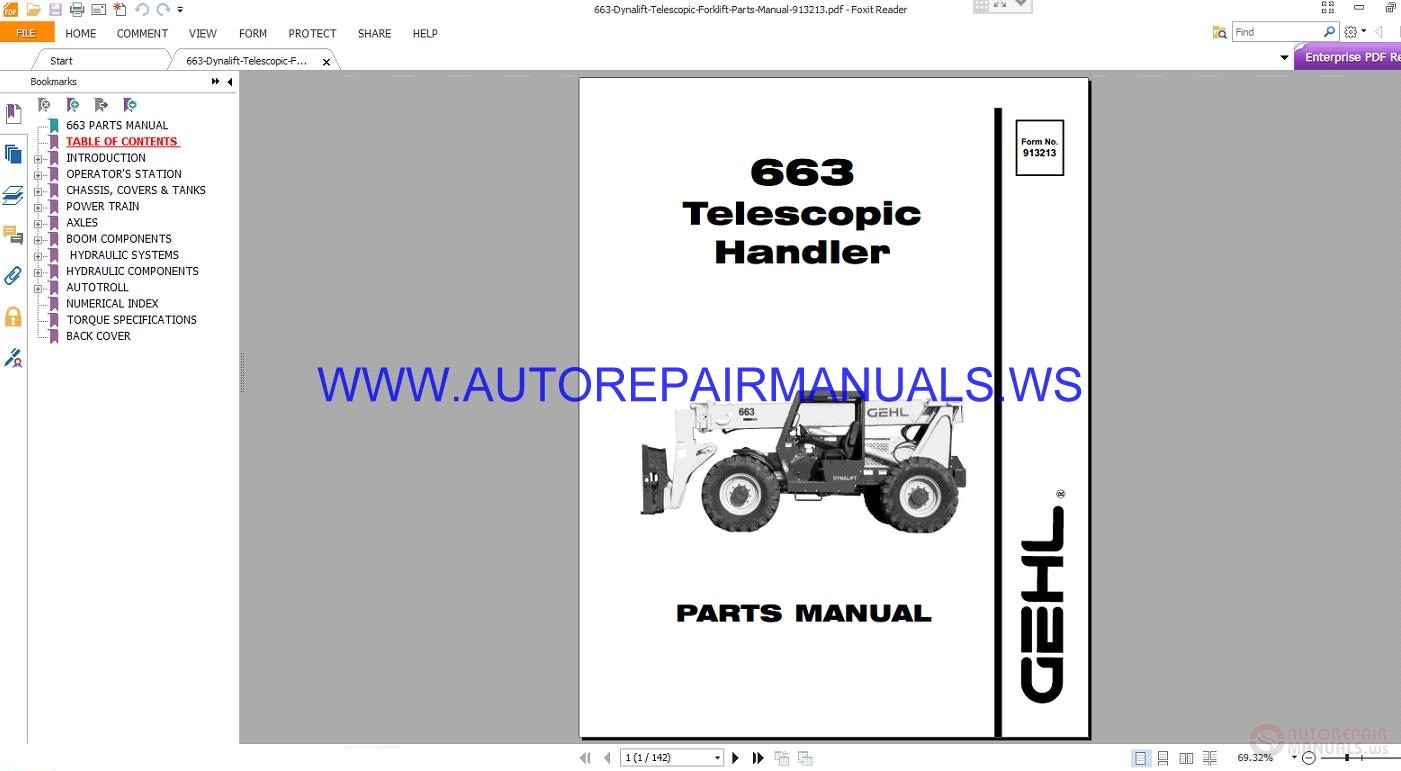 Gehl 663 Telescopic Handler Parts Manual 913213 | Auto Repair Manual