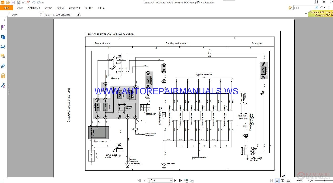Lexus Rx 300 Electrical Wiring Diagram Manual 2000