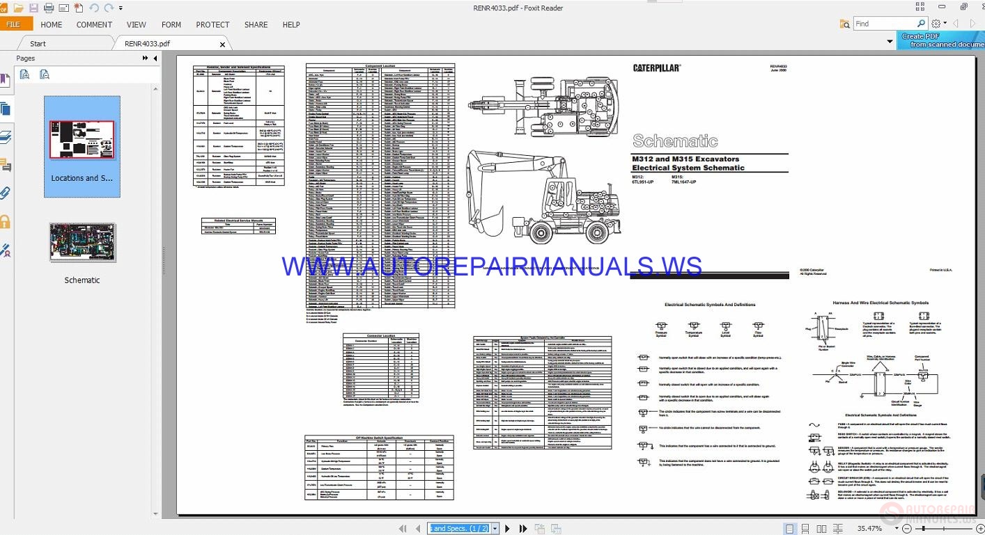 Caterpillar M312-M315 Excavator Electrical Schematics Manuals RENR4033 ...