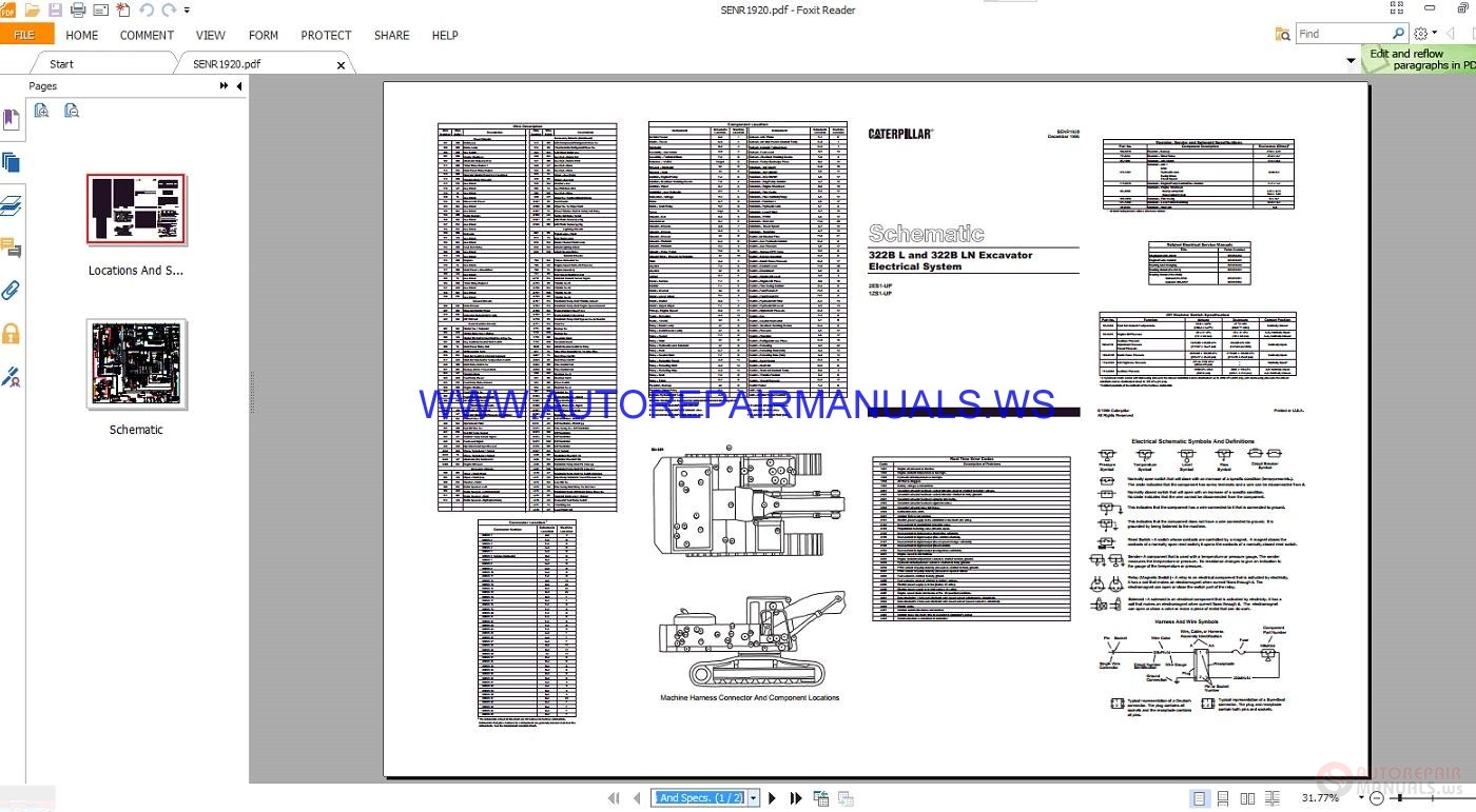 Caterpillar 322B L-LN Excavator Electrical Schematics Manuals SENR1920 ...