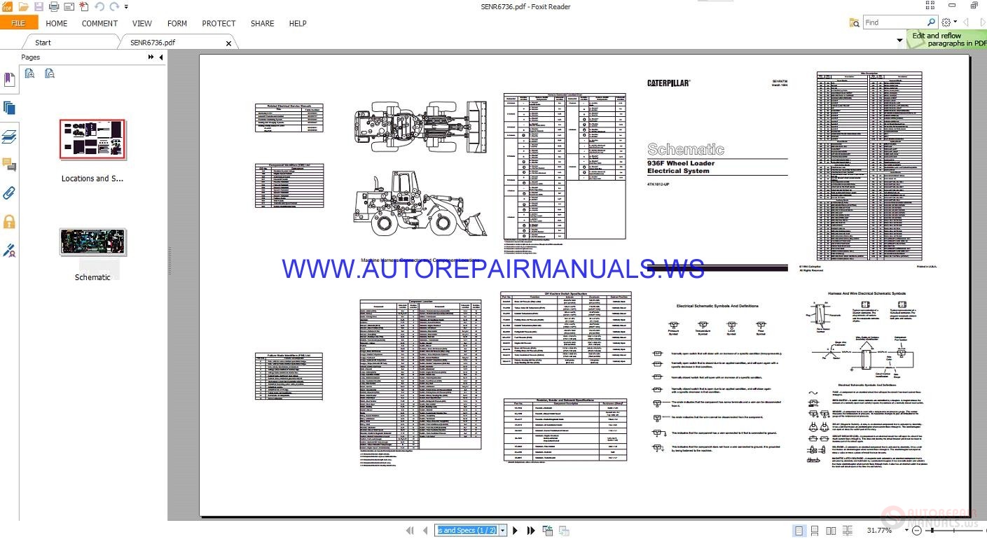 Caterpillar 936F Wheel Loader Electrical Schematics Manuals SENR6736 ...