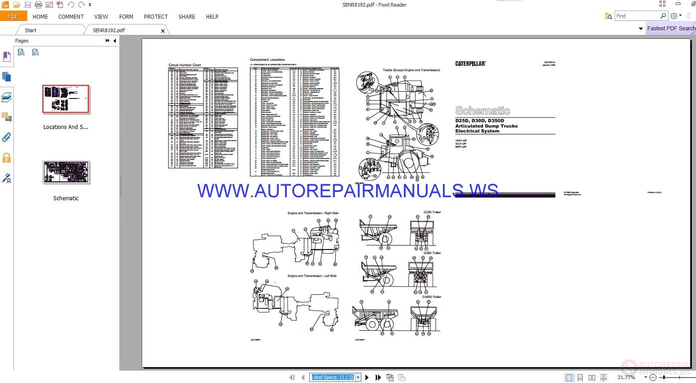 Caterpillar D25D-D350D Articulated Dump Trucks Electrical Schematics ...