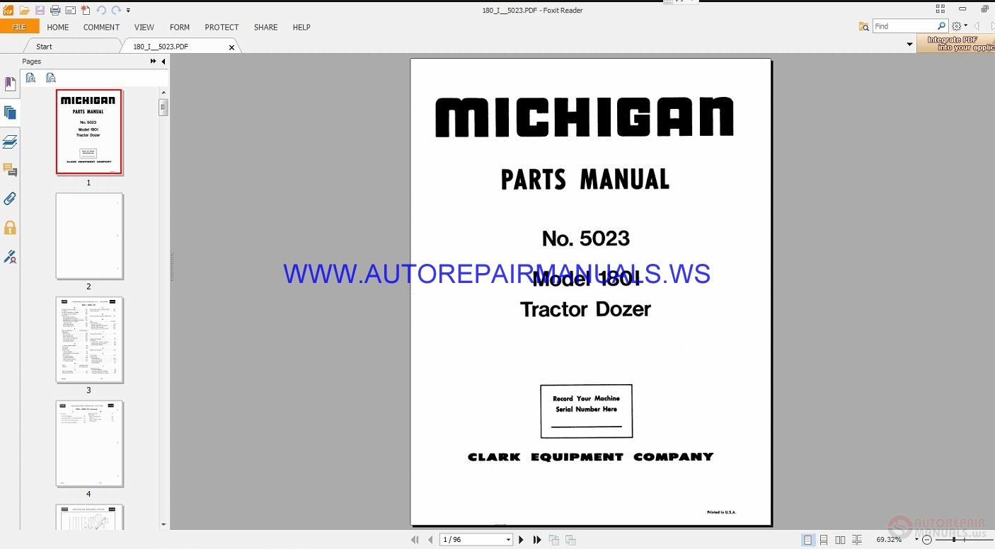 Michigan 180-I Tractor Dozer Parts Manual 5023 | Auto Repair Manual Forum - Heavy Equipment