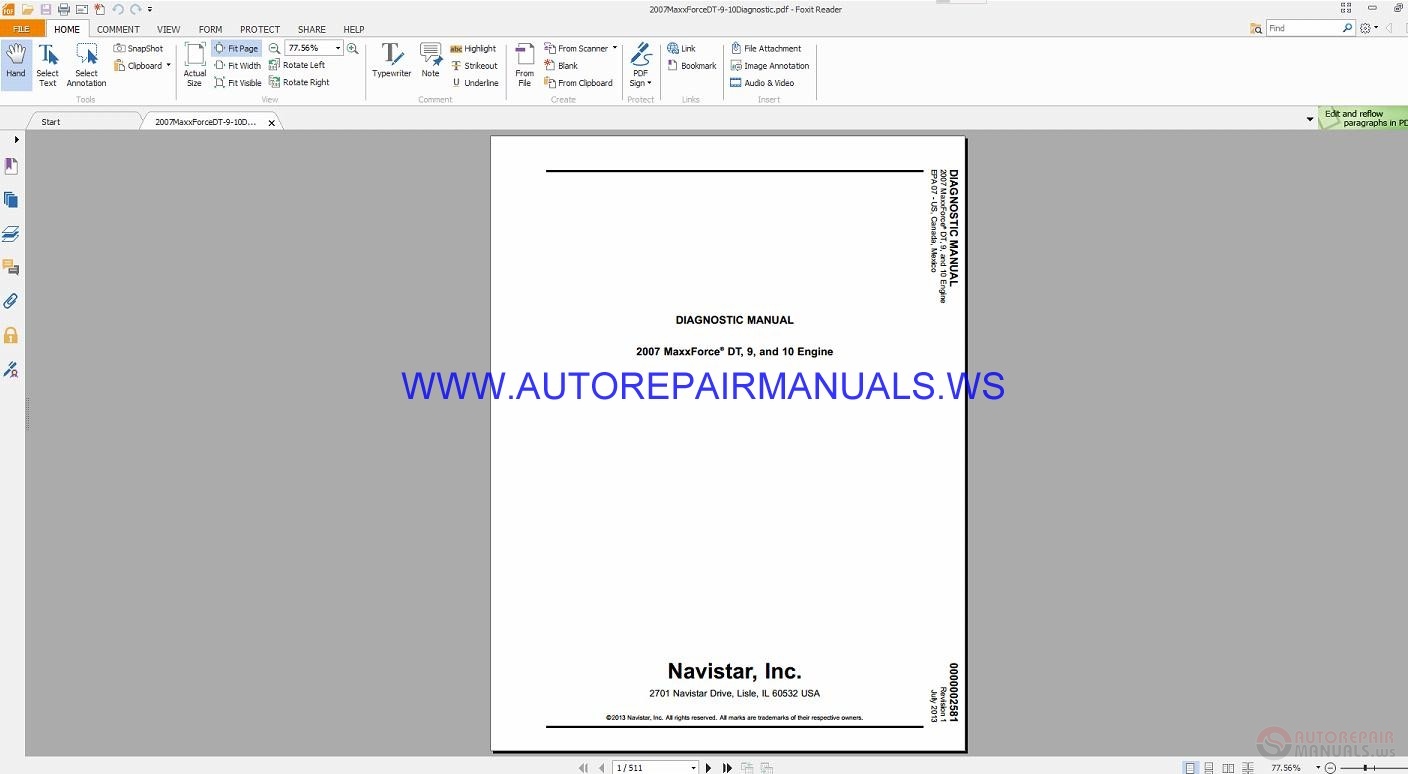 Auto Repair Manuals: MaxxForce DT9-10 Engine Diagnostic ...