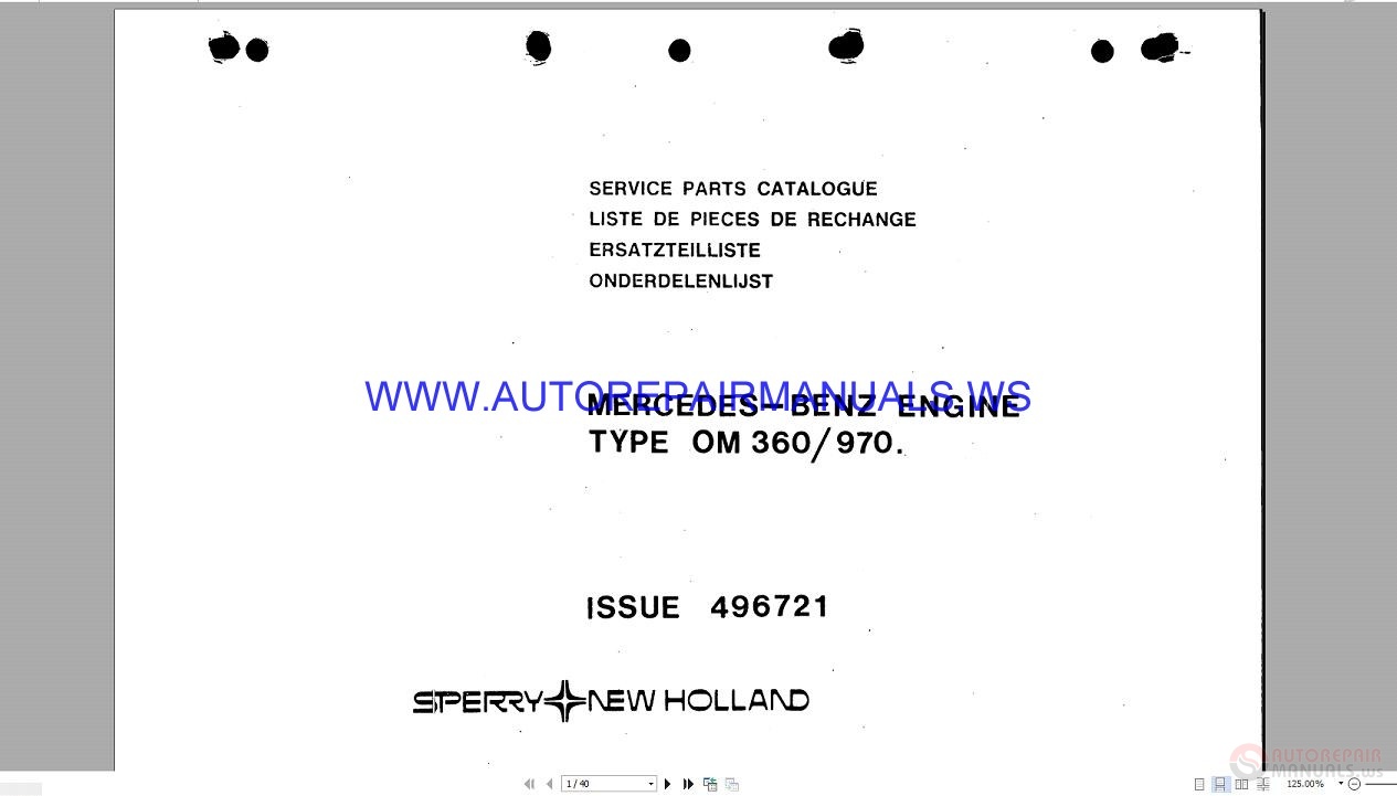 New Holland Om 360 970 Mercedes Benz Engine Service Parts Catalogue 496721 Auto Repair Manual Forum Heavy Equipment Forums Download Repair Workshop Manual