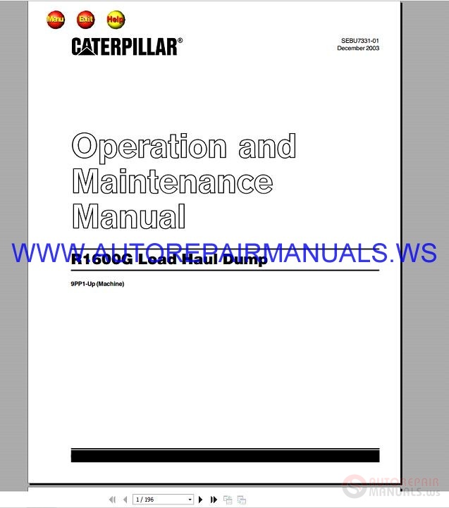 Caterpillar R1600G Load Haul Dump Operation & Maintenance Manual ...