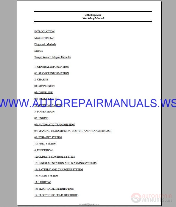 Ford Explorer 2011-2015 Workshop Manual | Auto Repair ...