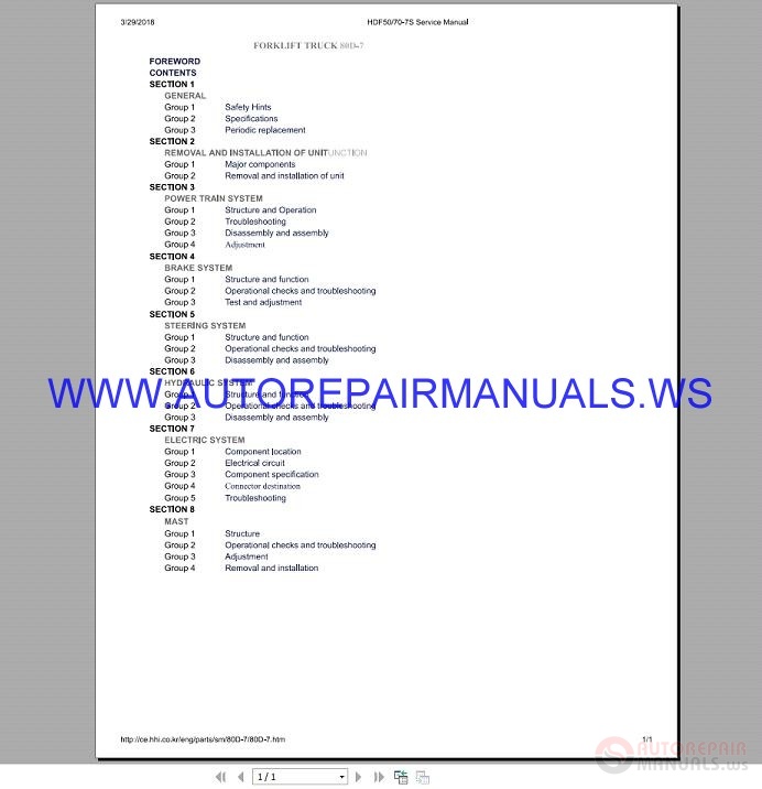 Hyundai Forklift Truck Hdf50 70-7S Service Manual | Auto Repair Manual Forum - Heavy Equipment Forums - Download Repair & Workshop Manual