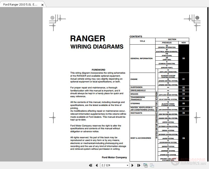 Ford Ranger 2010 5.0L Electrical Wiring Diagrams | Auto Repair Manual