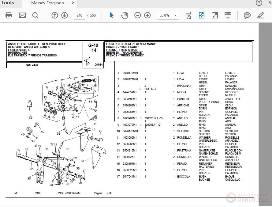 Massey Ferguson MF 2400 3680395M2 Parts Manual | Auto Repair Manual ...