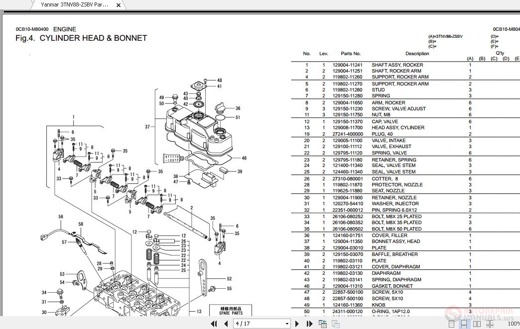 Yanmar 3TNV88-ZSBV Engines Parts Manual | Auto Repair Manual Forum