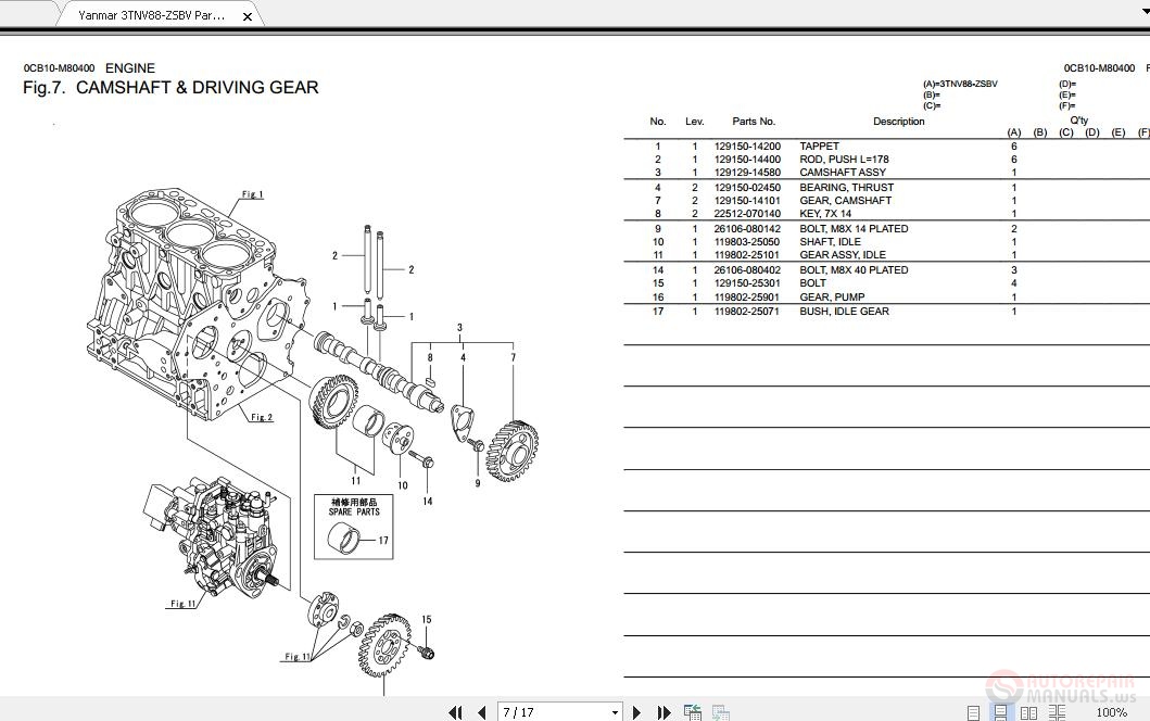 Yanmar 3TNV88-ZSBV Engines Parts Manual | Auto Repair Manual Forum