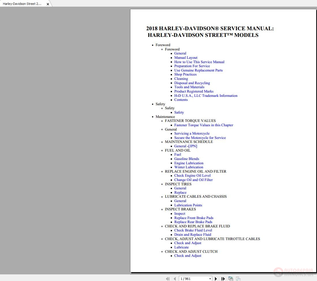 Harley-Davidson Street 2018 Service Manual | Auto Repair Manual Forum
