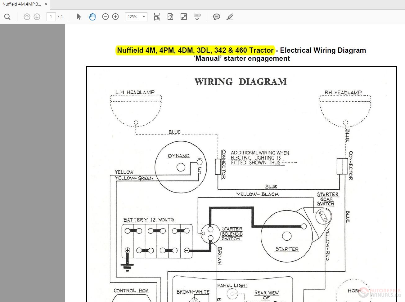 Nuffield 4m 4mp 3dl 342 460 Tractor Wiring Diagrams