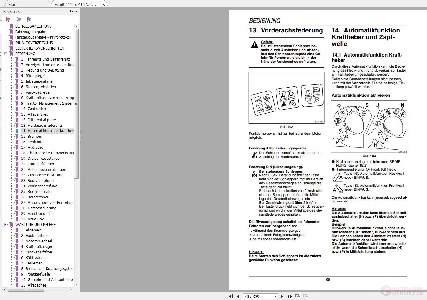 Fendt 411 To 415 Vario 404.000.000.006 Operator's Manual 