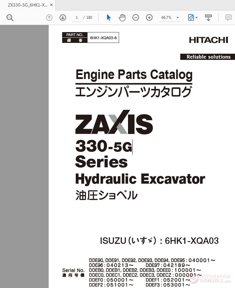 Hitachi Zaxis 330-5G Hydraulic Excavator 6HK1-XQA03-8 Engine Parts 