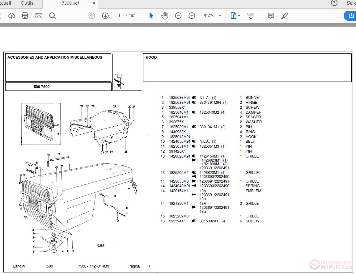 Landini 8500 parts catalog in PDF format 