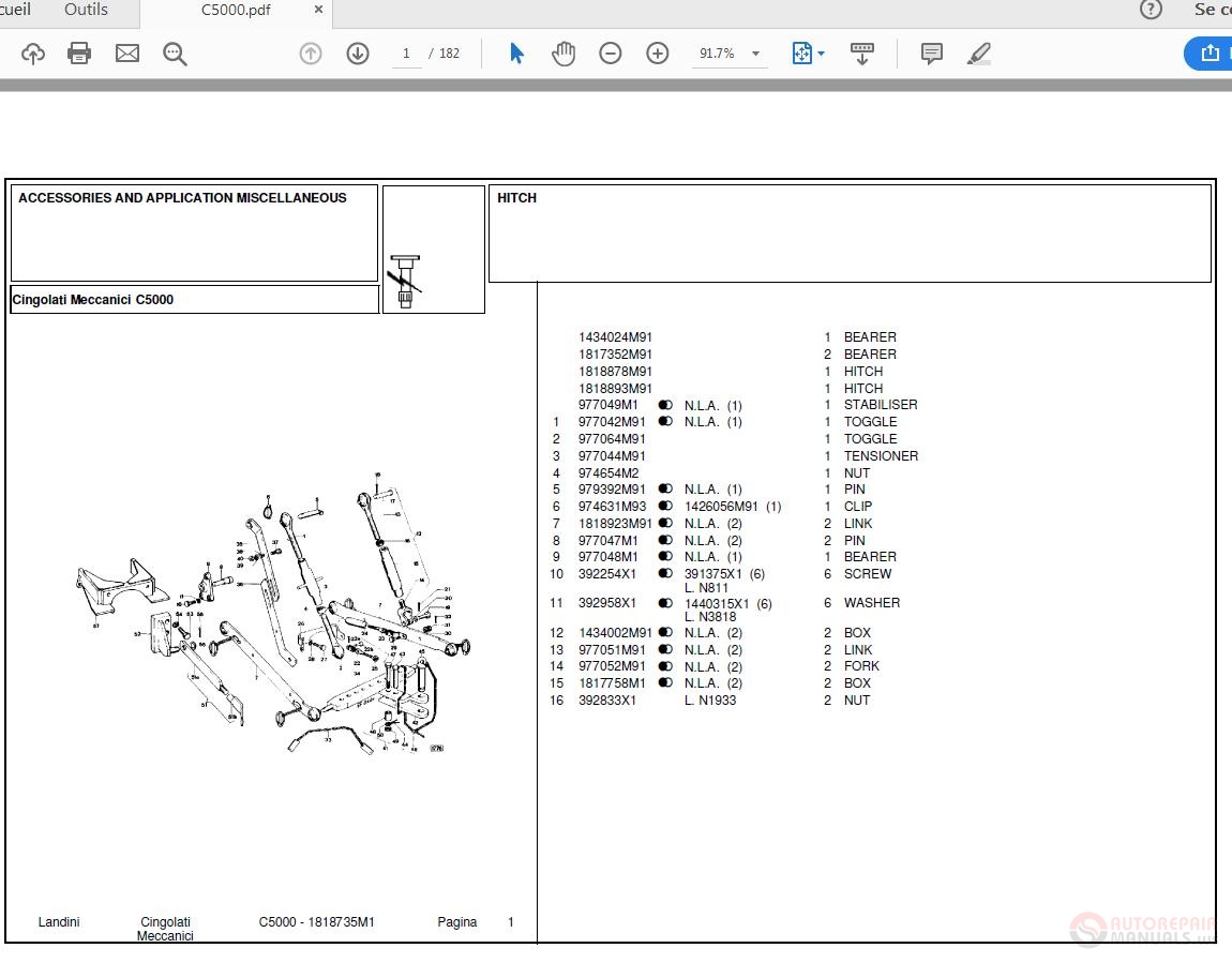 Landini Mechanical Crawler C5000 Accessories Parts Catalog | Auto ...