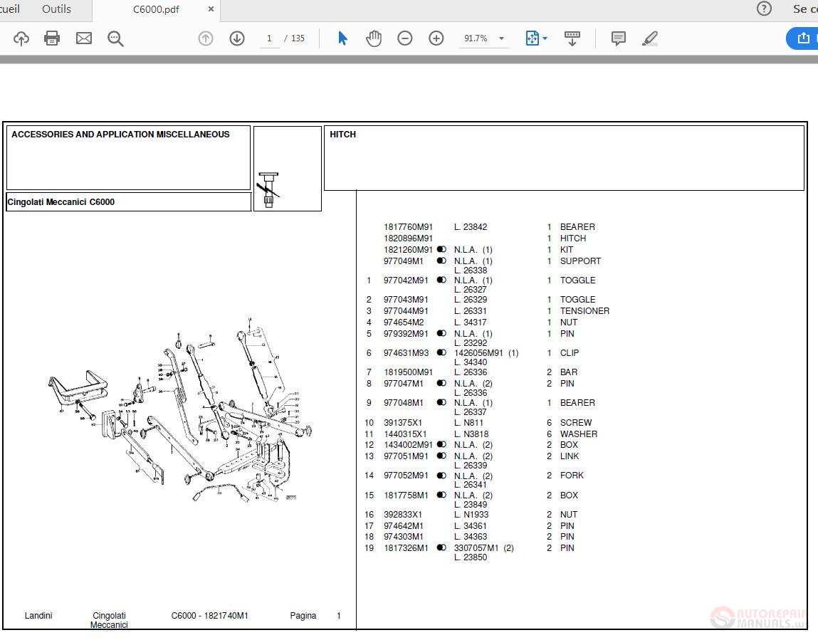 Landini Mechanical Crawler C6000 Accessories Parts Catalog | Auto ...
