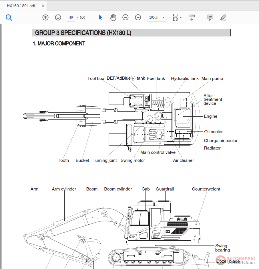 Hyundai Excavator HX160 HX180L Service Manual | Auto Repair Manual ...