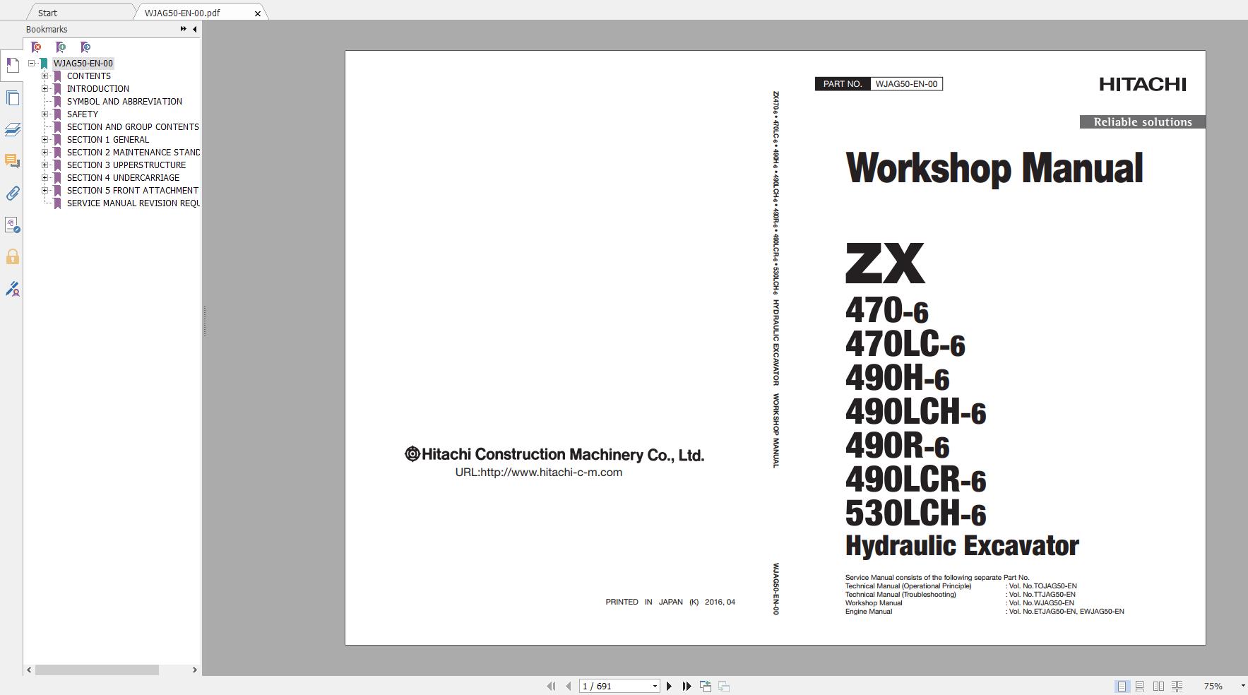 Hitachi Excavator ZX-6 Full Shop Manual DVD | Auto Repair Manual 