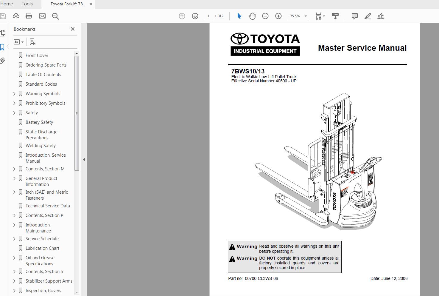 Toyota Forklift 7bws10 13 Sn 40500 And Up Master Service Manual Cl3ws 06 Auto Repair Manual Forum Heavy Equipment Forums Download Repair Workshop Manual