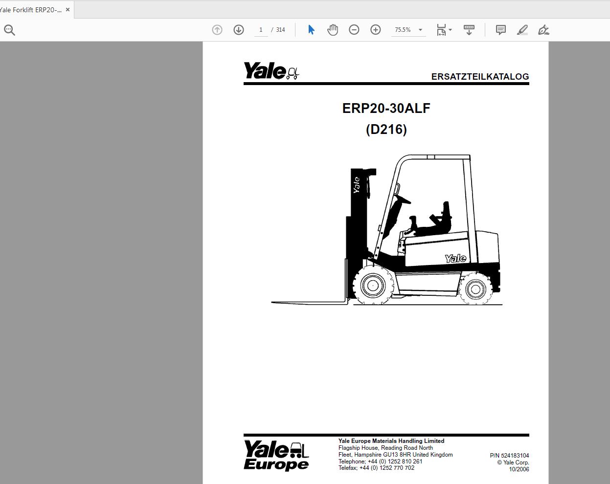 Yale Forklift Erp20 30alf D216 524183104 Parts Catalog 10 2006 Auto Repair Manual Forum Heavy Equipment Forums Download Repair Workshop Manual