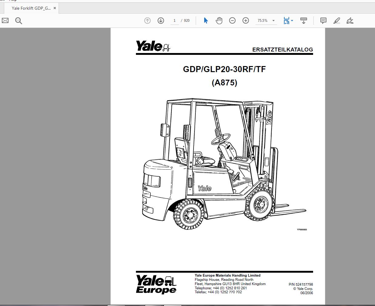 Yale Forklift Gdp Glp20 30rf Tf A875 524157798 Parts Catalog 06 2006 Auto Repair Manual Forum Heavy Equipment Forums Download Repair Workshop Manual