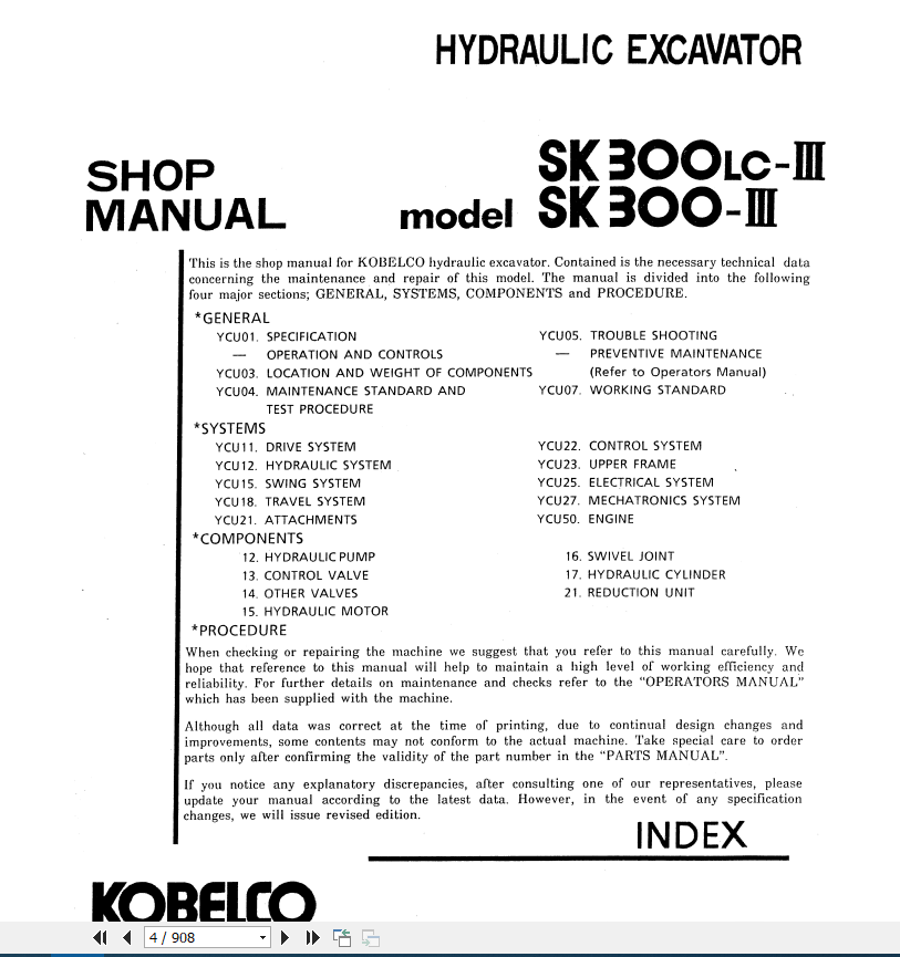 Kobelco Hydraulic Excavator SK300-III SK300LC-III Sevice Manual | Auto ...