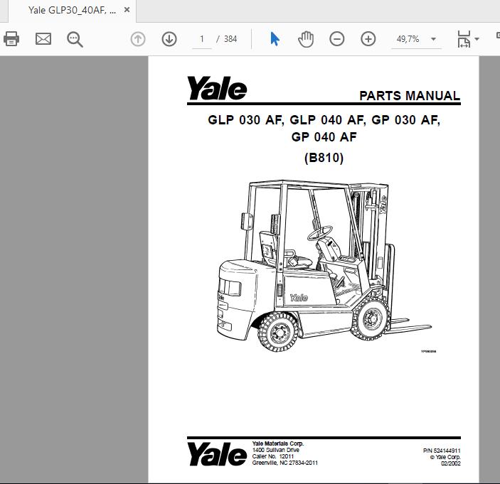 Yale Glp30 40af Gp30 40 Af B810 524144911 Parts Manual 02 2002 Auto Repair Manual Forum Heavy Equipment Forums Download Repair Workshop Manual