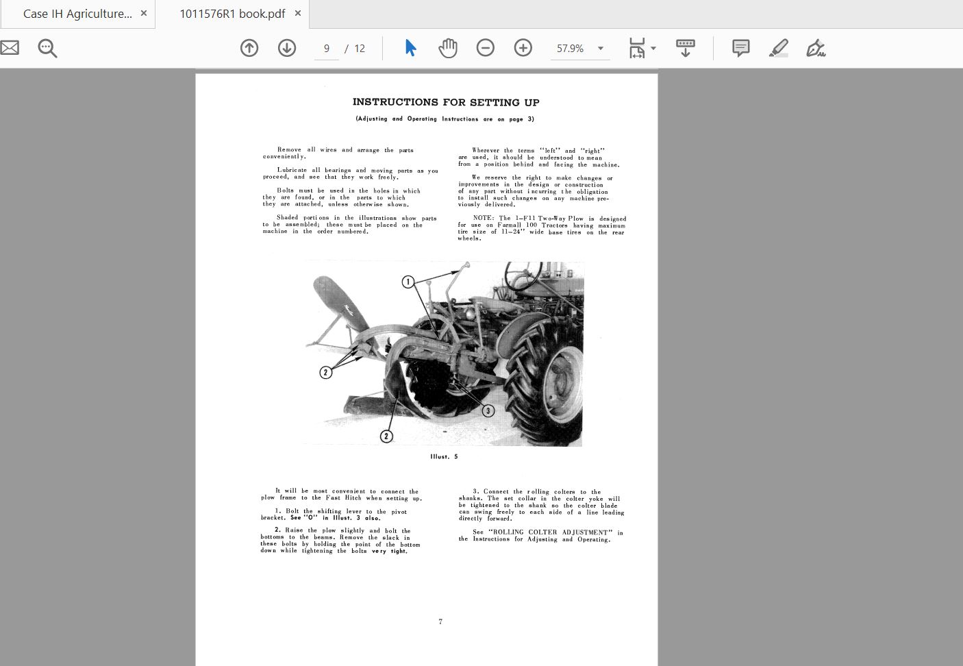 Case IH Tractor 1-F11 Two-Way Moldboard Plow for Farmall ... case 40xt wiring diagram 