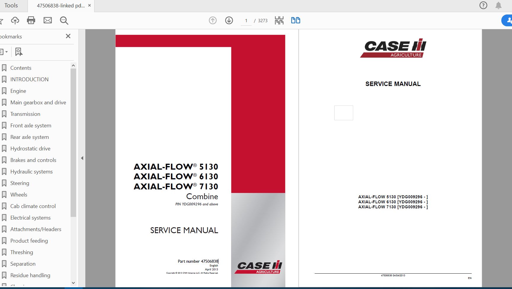 Case ih axial flow 5140 stage iv combine service repair manual (pin  yfg014001 and above)