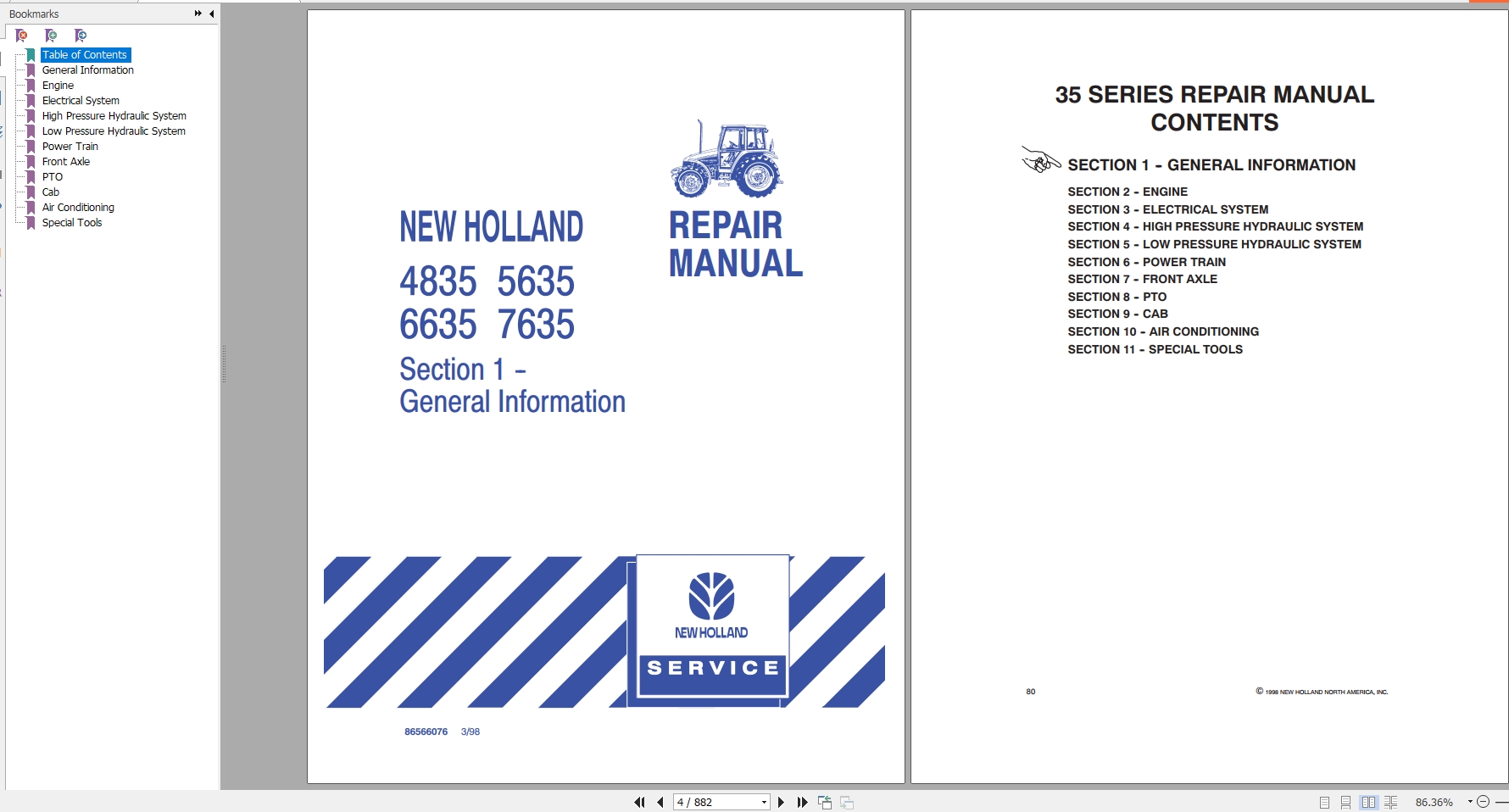 Part Number # 86566075 7635 Tractor Workshop Repair Service Manual 6635 New Holland 4835 5635 