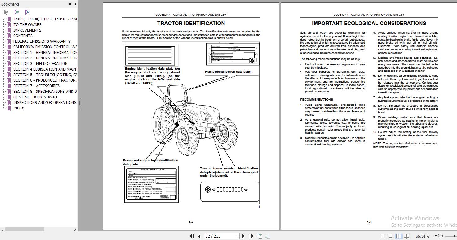 New Holland T4020 T4030 T4040 T4050 Standard Tractor Operator's Manual ...
