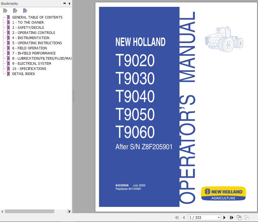 New Holland T9020 T9030 T9040 T9050 T9060 Tractor Operator's Manual ...