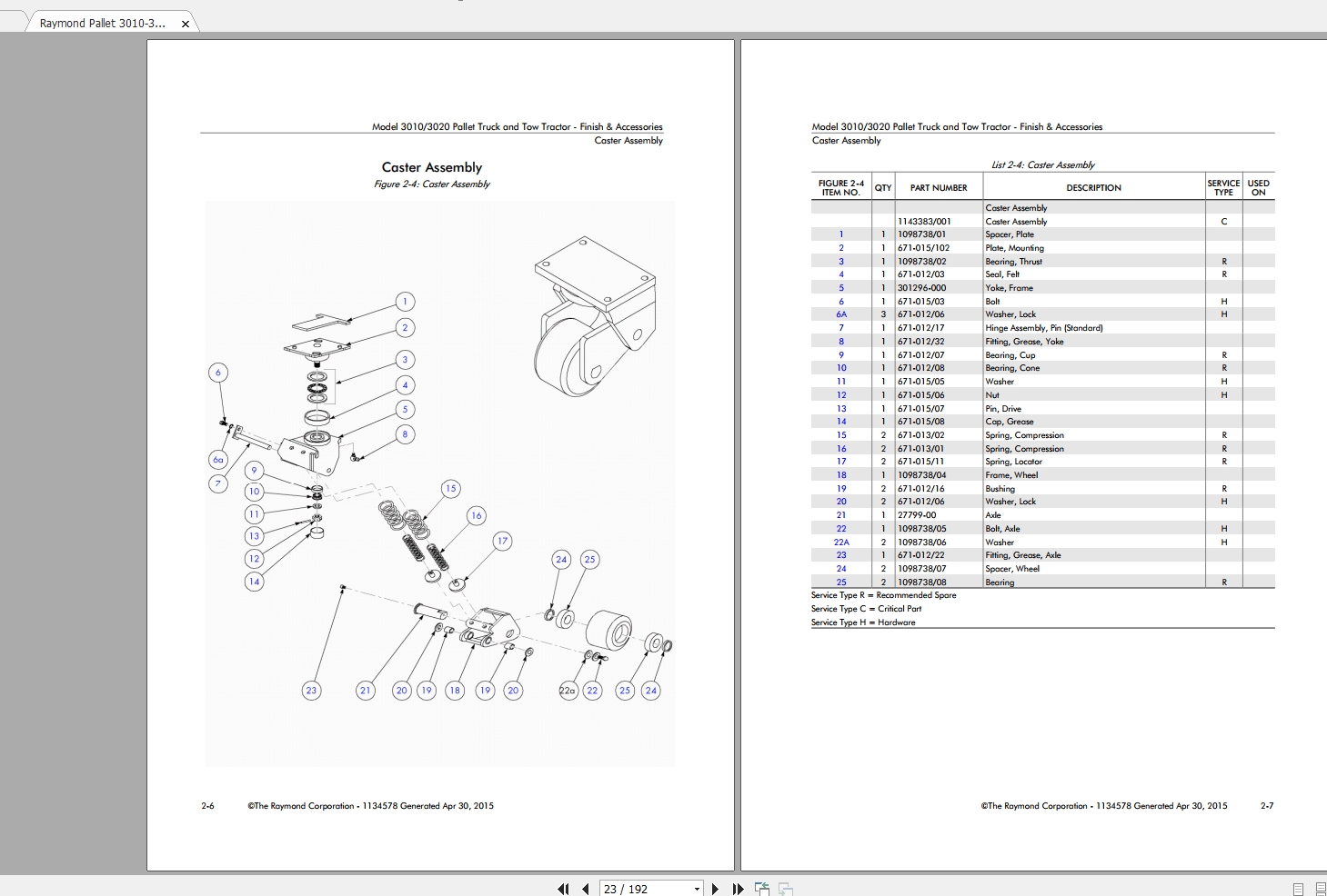 Raymond Pallet Truck 3010-3020 Maintenance Parts Manual, Electrical ...