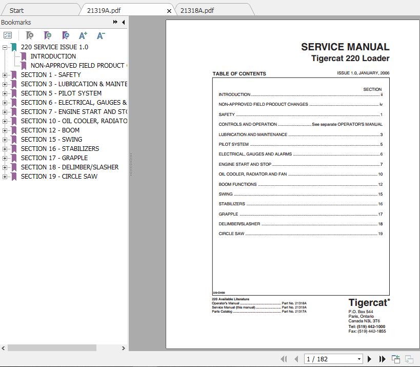 Tigercat 220 Loader Operator S Manual Service Manual Auto Repair