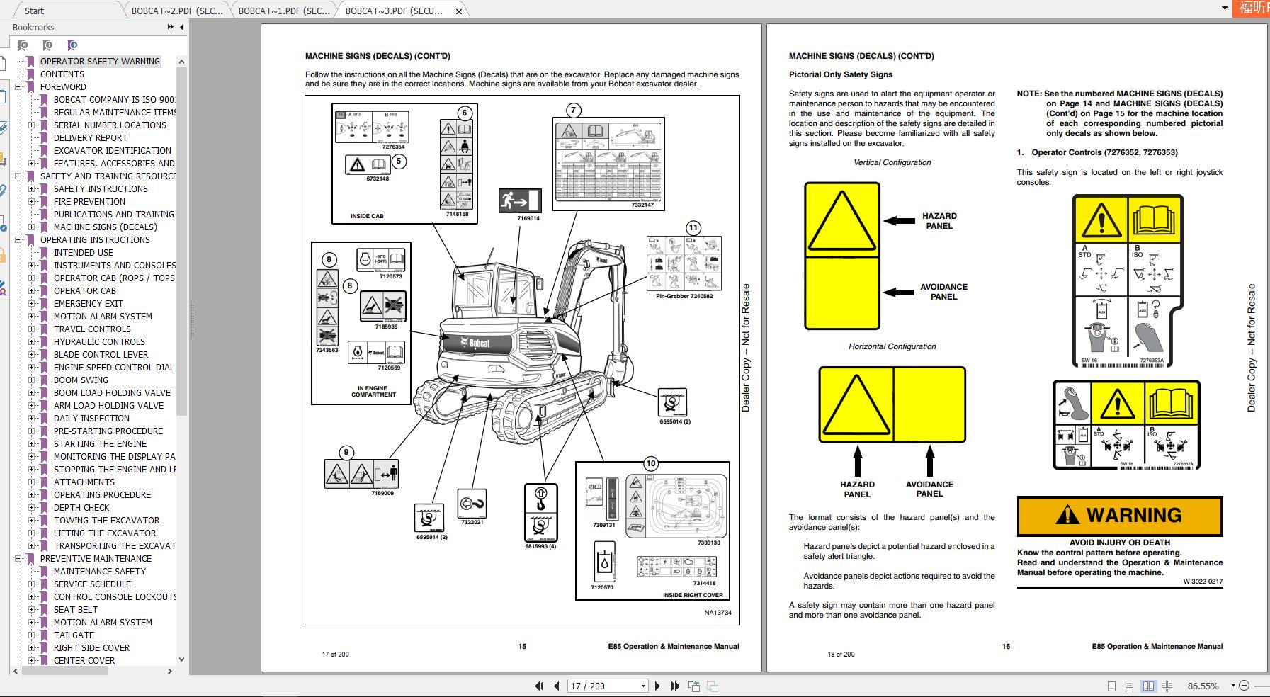 Bobcat Compact Excavator E85 Operation & Maintenance Manuals | Auto ...