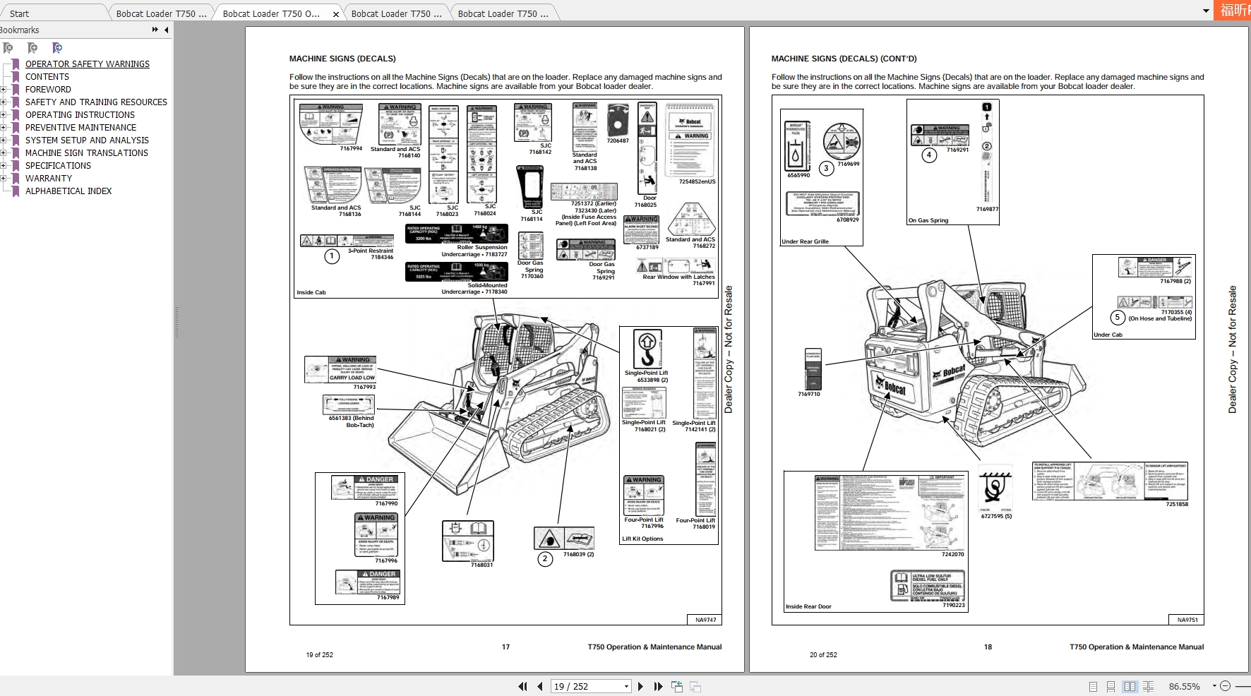 Bobcat Compact Track Loader T750 Operating & Maintenance Manuals | Auto ...