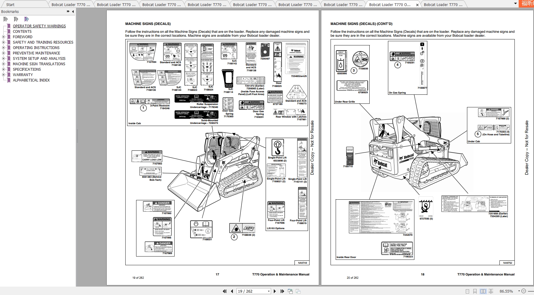 Bobcat Compact Track Loader T770 Operating & Maintenance Manuals | Auto ...