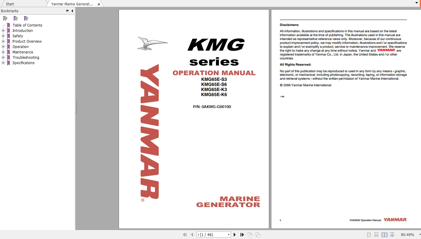 Yanmar Marine Generator KMG Series Operation Manual Auto Repair