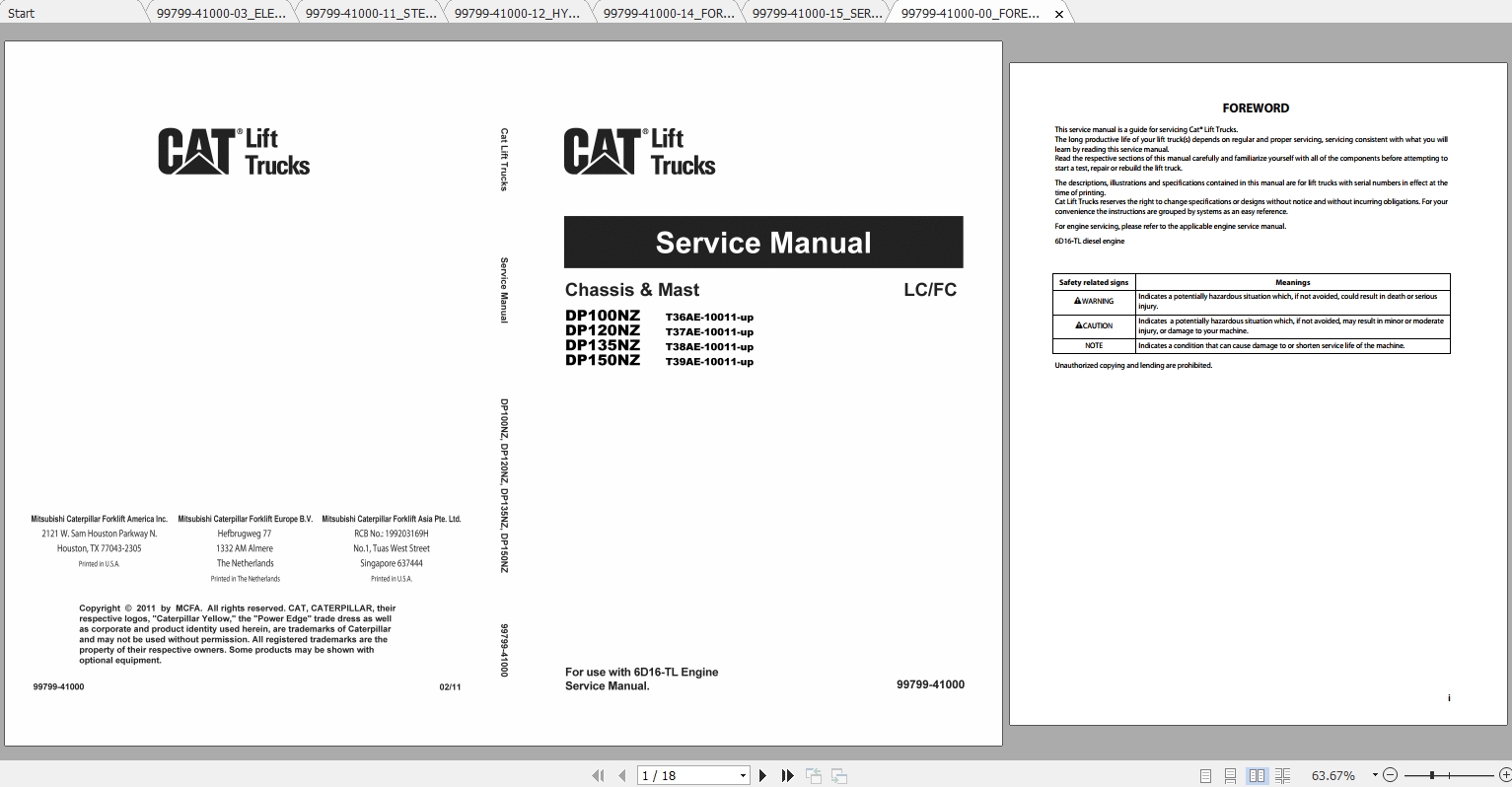 Caterpillar Lift Truck DP100NZ Service Manuals | Auto Repair Manual ...