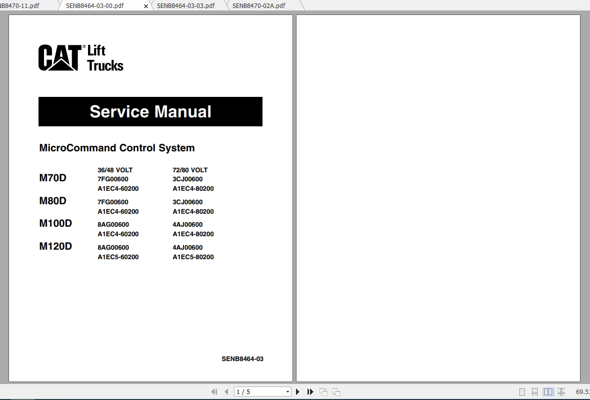 Caterpillar Lift Truck M120D 72-80V Service Manuals | Auto Repair ...